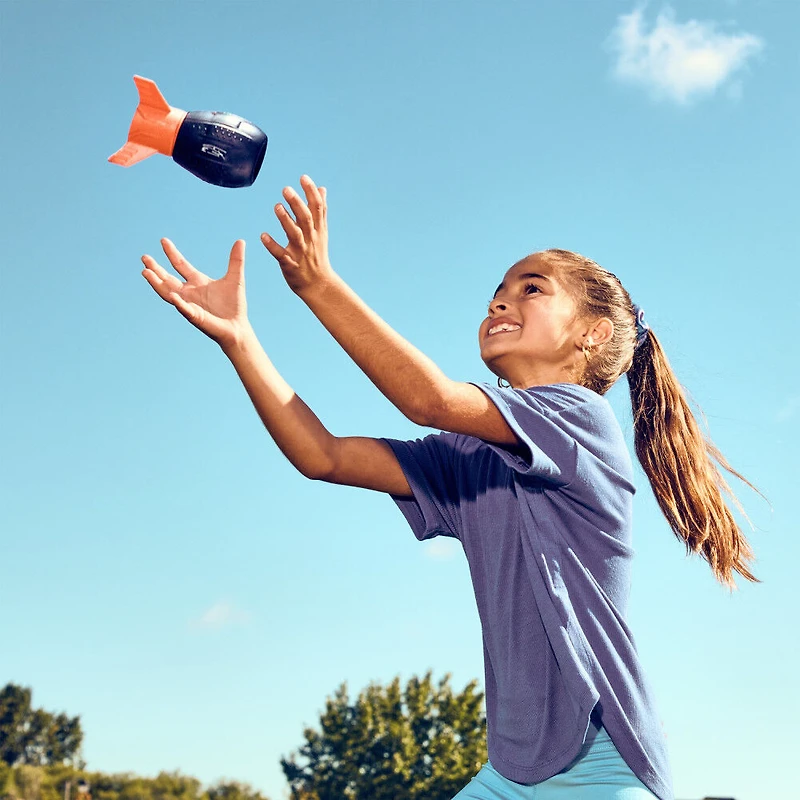Ballon Aerobie Super Sonic Fin Catch, ballon de football américain aérodynamique et souple Russell Wilson, bleu/orange
