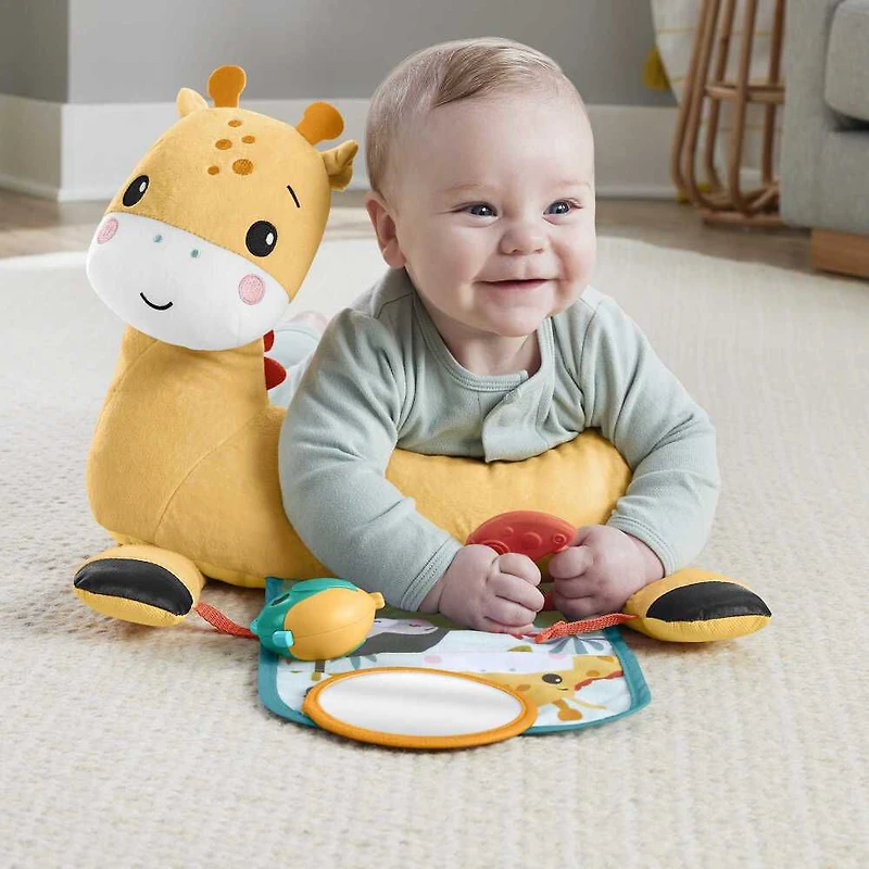 Fisher-Price - Girafe Jeu sur le ventre 3 en 1, hochet, dentition, mir. 