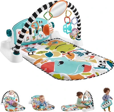Fisher-Price - Tapis piano Lumières et Apprentissage, pour bébé, bleu - Édition anglaise
