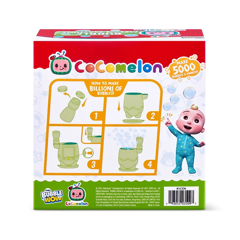 Machine de bulle Cocomelon Eggsploder de ZURU avec solution de bulles de qualité supérieure incluse