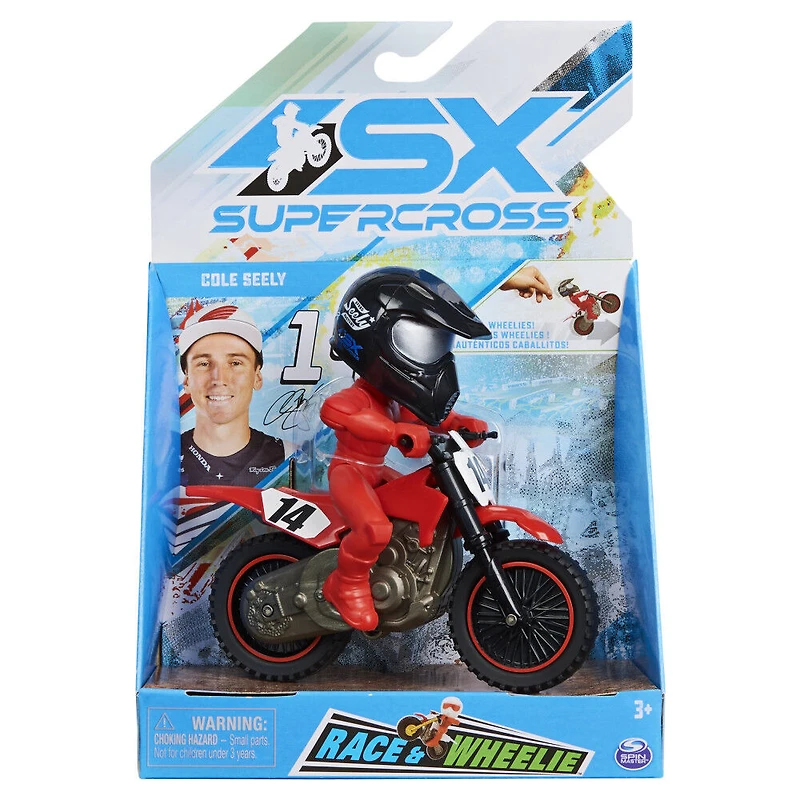 Supercross, Race and Wheelie Bike, Moto collector authentique de Cole Seely, jouets pour enfants à l'échelle 1:18