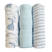 Koala Baby - 3 Pk Muslin Swaddle - Blue Dinos