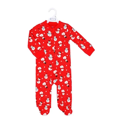 Baby Mode Zipped Cotton Christmas Sleeper: Red Snowman 0-3M