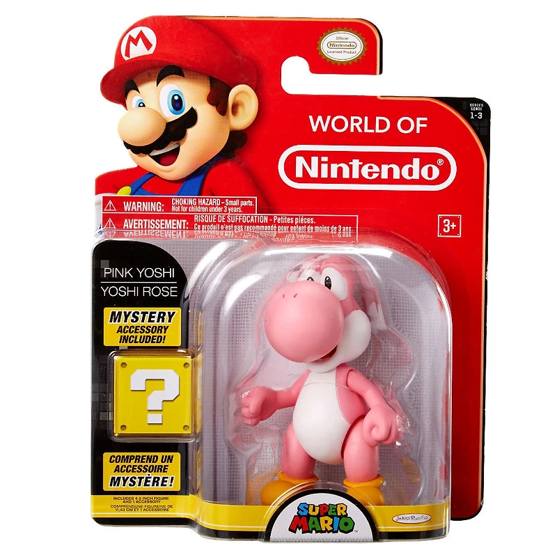 Figurines du Monde de Nintendo de 4 pouces - Yoshi (rose) avec un accessoire d'oeuf