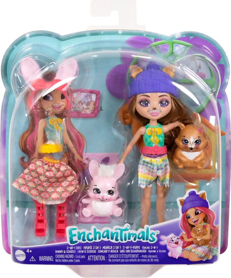 Enchantimals Poupée2 en 1 Lapin et Écureuil, 2animaux, access.