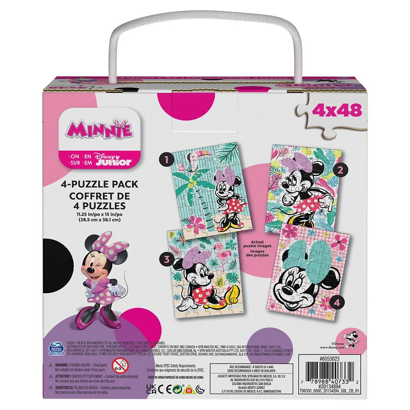 Disney, Minnie Mouse 4 Jigsaw Puzzle Bundle 48-Piece Tropical Beach Landscape with Portable Rope Gift Box, for Kids Ages 4 and up