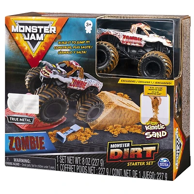 Monster Jam, Coffret débutant Monster Dirt Zombie, avec 226 g (8 oz) de Monster Dirt et un monster truck Monster Jam officiel en métal moulé à l'échelle 1:64 