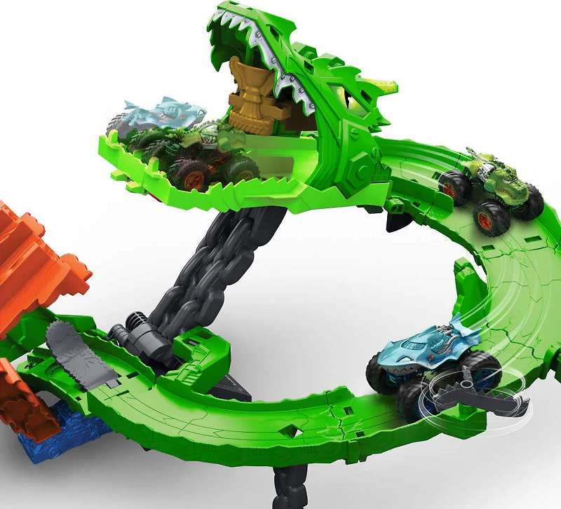 Hot Wheels Monster Trucks-Coffret Piste Dragon Sharks vs. Dinos