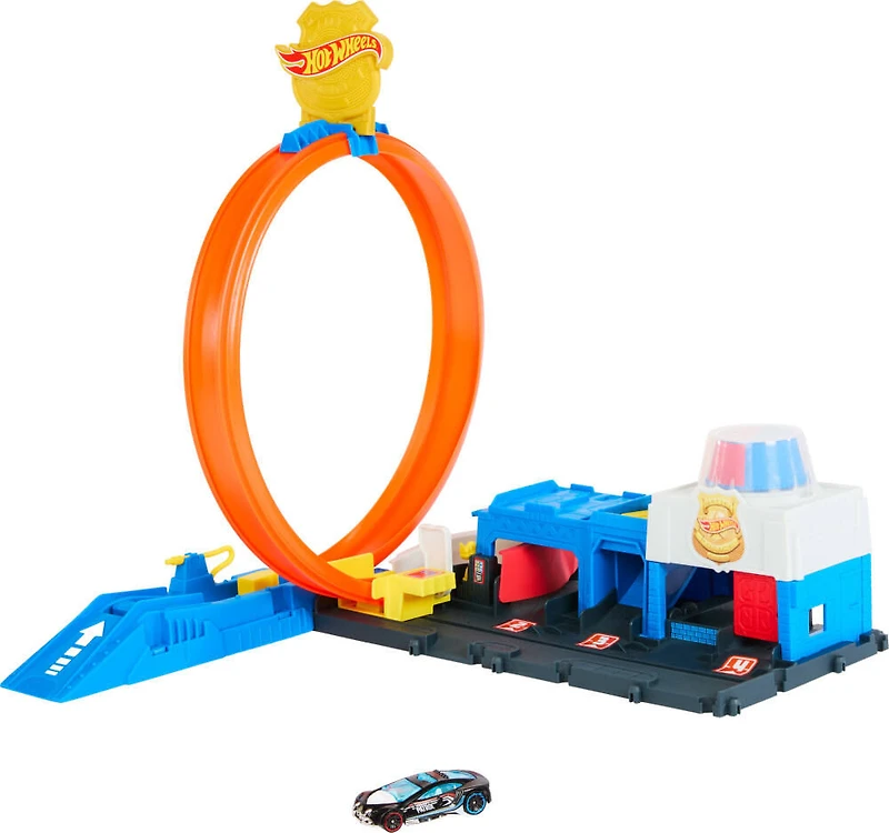 Hot Wheels City Super Police Station Playset with 1:64 Scale Police Toy Car & Adjustable Track Loop