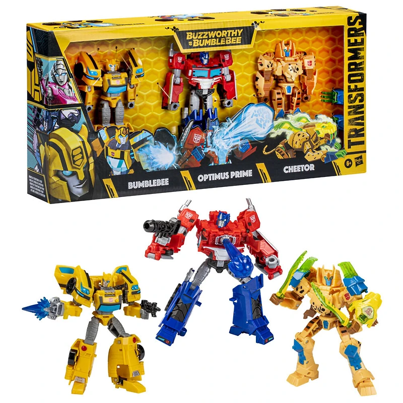Transformers Buzzworthy Bumblebee Héros de Cybertron Pack de 3 figurines de classe Deluxe, 12,5 cm - Notre exclusivité