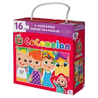 CoComelon, 4 Jigsaw Puzzle Bundle 16-Piece Easy Cartoon JJ and Friends Netflix YouTube Show with Portable Rope Gift Box