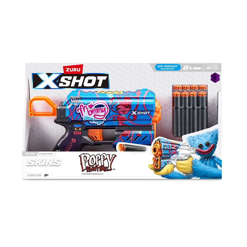 Pisolet Flux XSHOT Skins - Décoration Poppy Playtime (8 Fléchettes) par ZURU