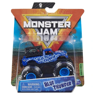 Monster Jam, Monster truck Blue Thunder officiel, véhicule en métal moulé, série Ride Trucks, échelle 1:64