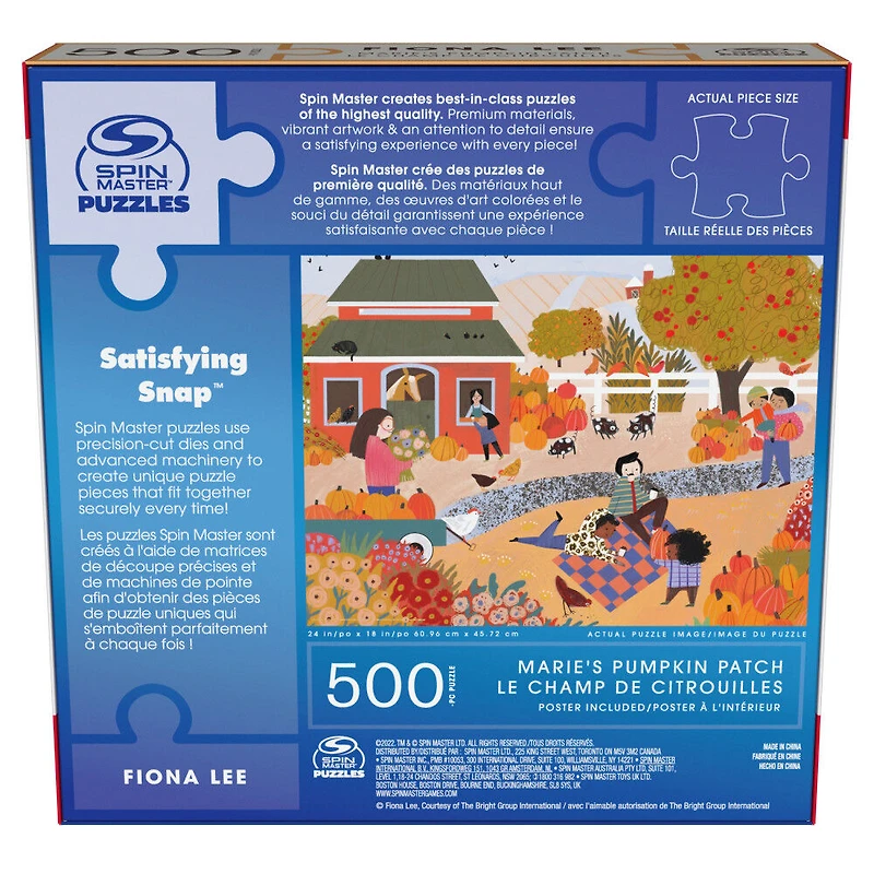 Puzzles Spin Master, Puzzle Le champ de citrouilles, Puzzle de 500 pièces par l'artiste Fiona Lee avec poster décoratif