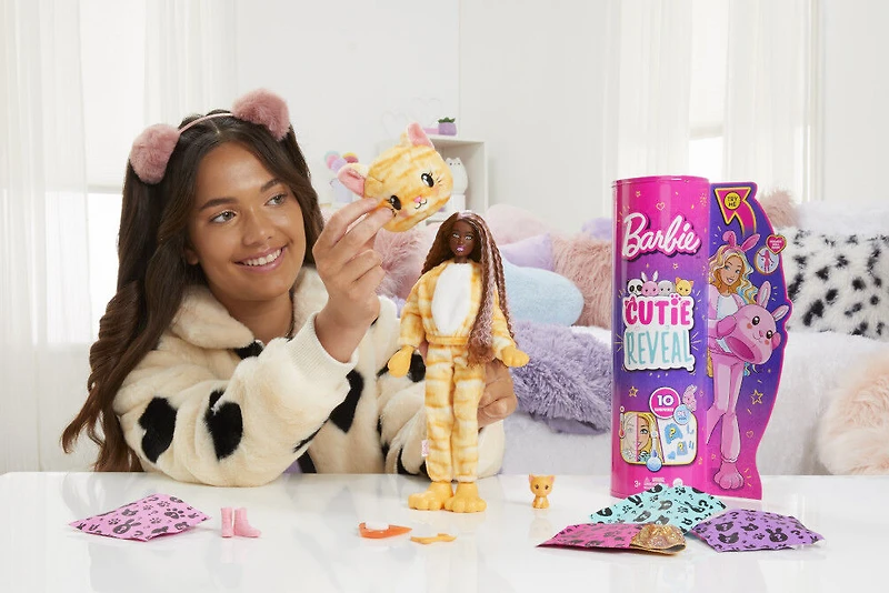 Barbie-Poupée Cutie Reveal avec costume de chat et 10surprises