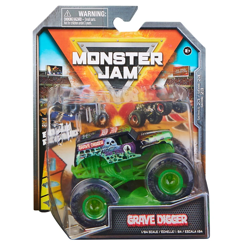 Monster Jam, Monster truck Grave Digger officiel, véhicule en métal moulé, série See-Thru Crew, échelle 1:64