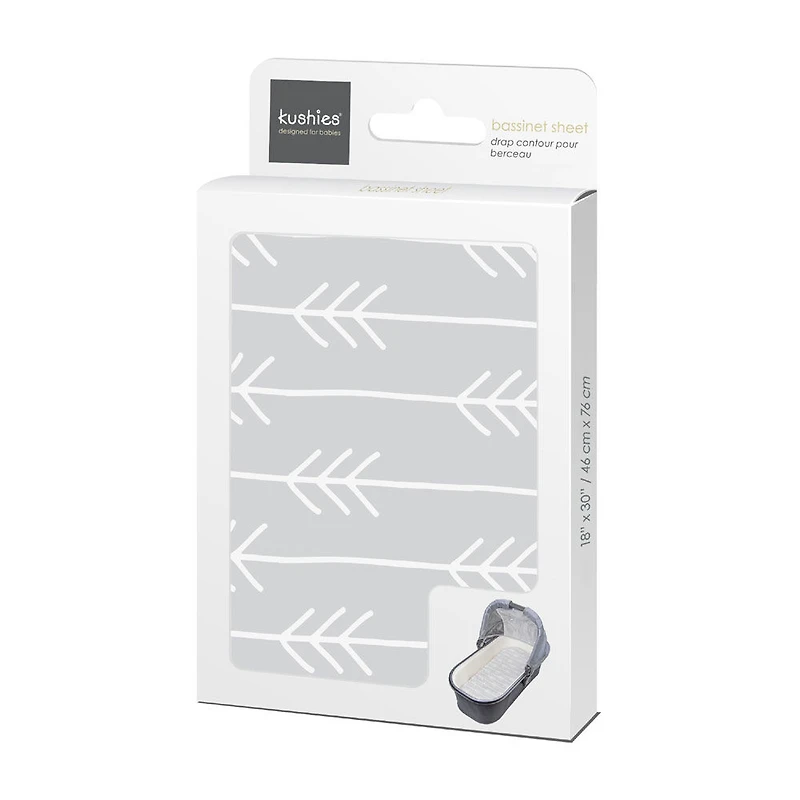 Kushies Flannel Bassinet Sheet -Grey Arrows