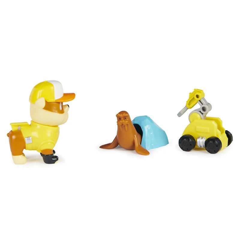 PAW Patrol, Big Truck Pups Rubble Action Figure with Clip-on Rescue Drone, Command Center Pod and Animal Friend