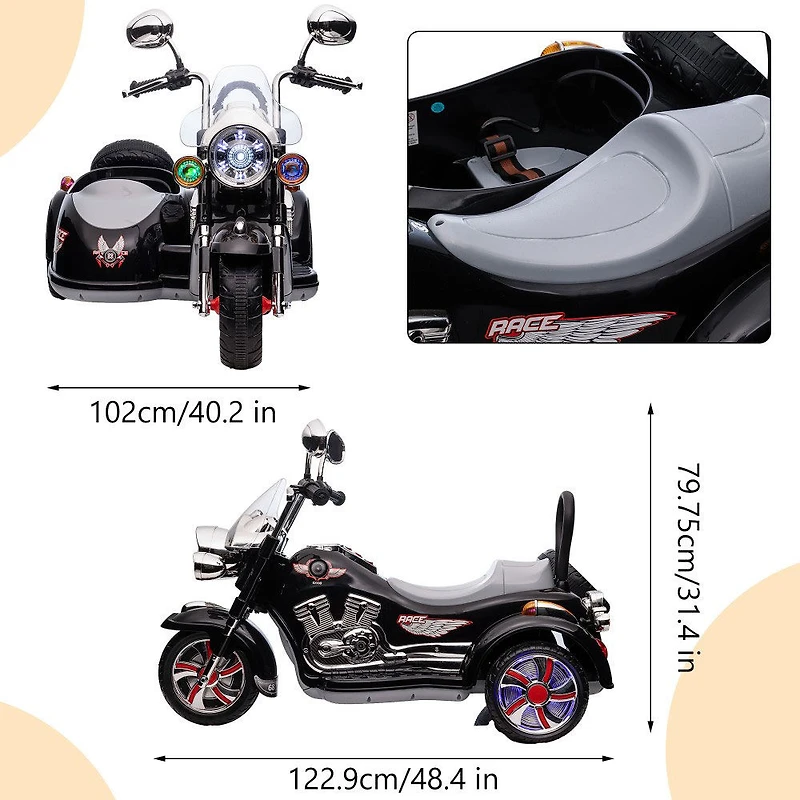 Voltz Toys Moto 12V électrique 2 places à chevaucher