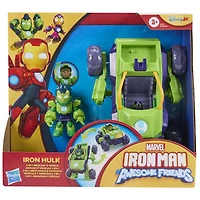 Marvel Iron Man et ses super amis Iron Hulk 2-en-1 Combinaison mécanique et véhicule, figurine articulée et véhicule jouet