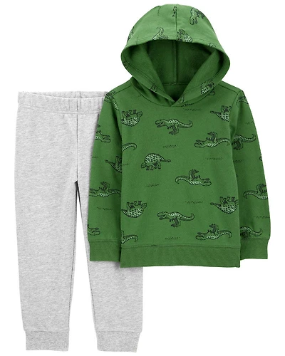 Ensemble 2 pièces t-shirt à capuchon à imprimé de dinosaure et pantalon de jogging vert Carter’s