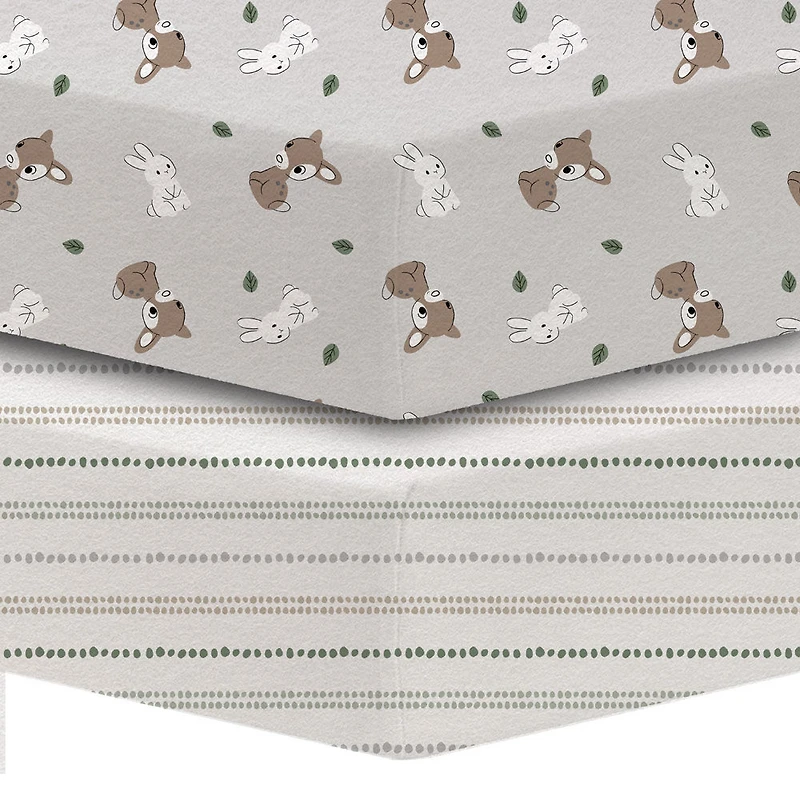 Koala Baby 2 Pack Flannel Sheet Woodland Bunny/Stripes
