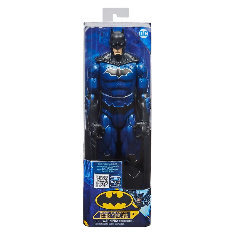 Batman, Figurine articulée Metal-Tech Batman de 30,5 cm (costume noir/bleu