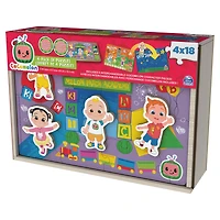 Cocomelon, Coffret de 4 puzzles en bois, Coffret cadeau de puzzles de 18 pièces chacun avec personnages interchangeables