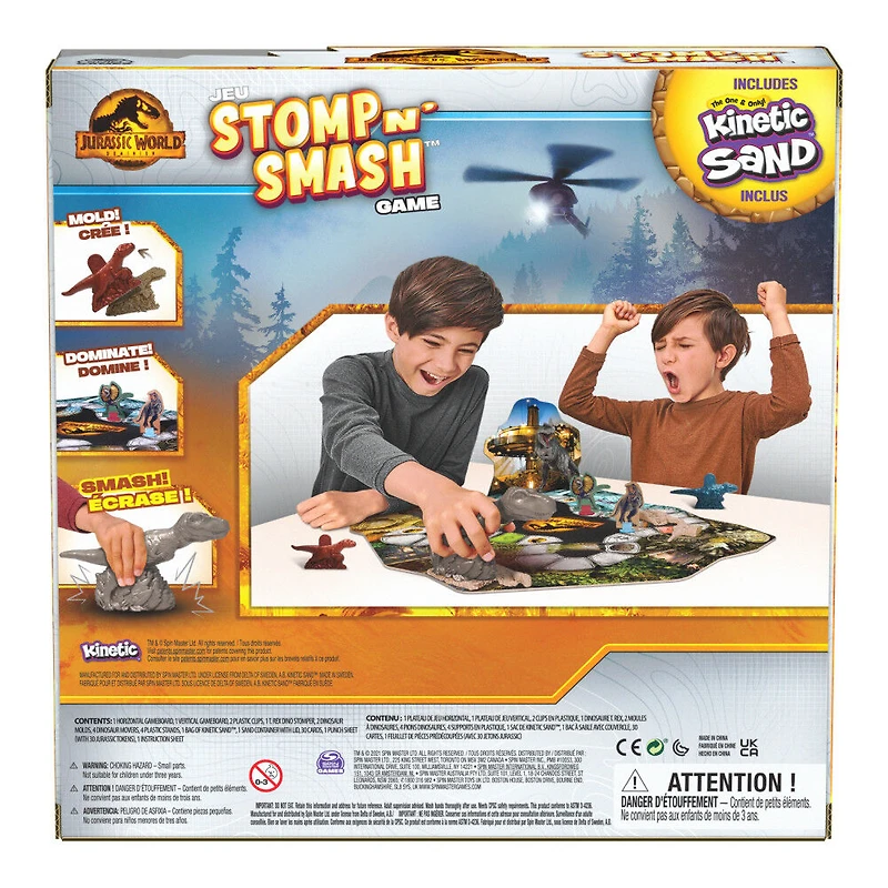 Jurassic World Dominion, Jeu de société sensoriel Stomp N' Smash sur le thème des dinosaures, avec sable Kinetic Sand
