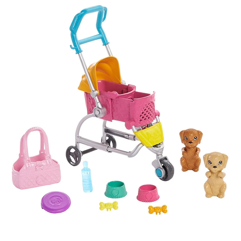 Barbie Stroll 'n Play Pups Playset with Barbie Doll, 2 Puppies and Pet Stroller
