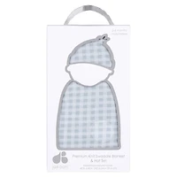 Just Born  - 2 piece Swaddle Blanket+Hat - Blue Plaid
