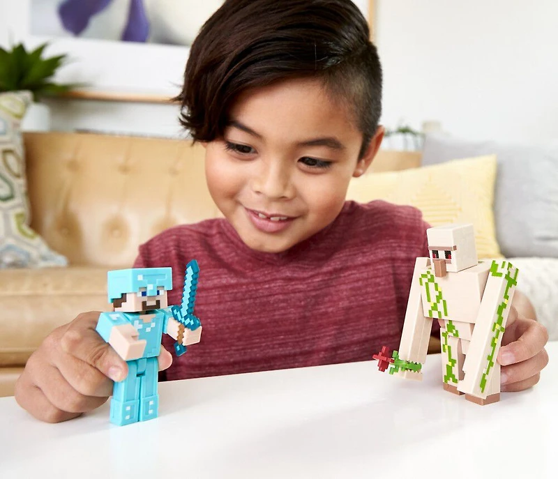 Minecraft - Créer-Un-Bloc - Figurines Steve Et Golem De Fer