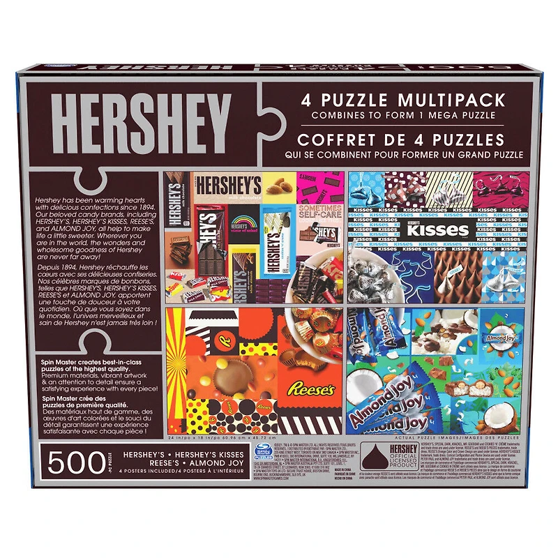 Hershey's, Coffret de 4 puzzles, 500 pièces qui se combinent pour former un méga puzzle : Reese's, Hershey's Kisses, Almond Joy