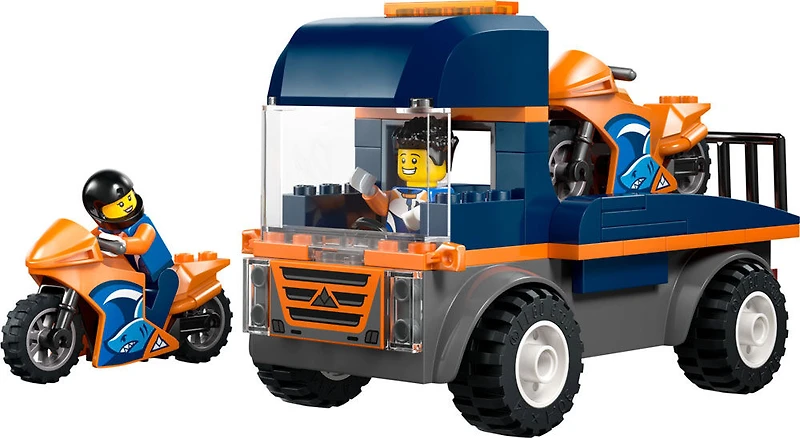 LEGO City Le transport de motos - Ensemble de construction de véhicules jouets - Camion plateau - 2 Figurines - 60491