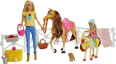 Coffret de jeu BARBIE avec poupées Barbie et Chelsea, 2 chevaux et plus de 15 accessoires