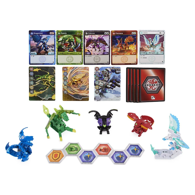 Bakugan Geogan Brawler 5-Pack, Exclusive Hyenix and Talan Geogan and 3 Bakugan Collectible Action Figures