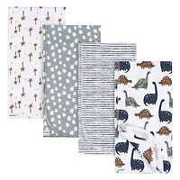 Gerber Childrenswear - 4 Pack Flannel Receiving Blanket - Dino Time