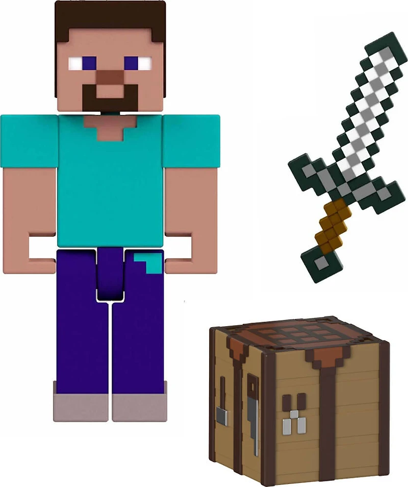 Collection de figurines et d'accessoires Minecraft, échelle de 3,25 pouces et design pixelisé (les personnages peuvent varier)
