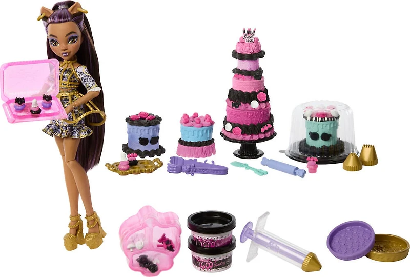 Monster High Scary Sweet Birthday Cake Kit with Clawdeen Wolf Doll and 20+ Decorating Accessories
