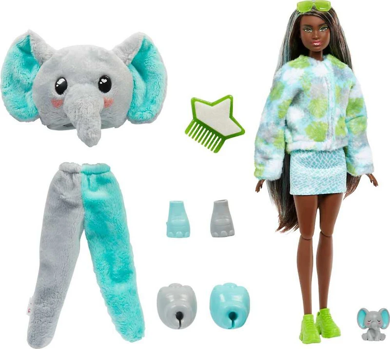 Barbie Poupée Cutie Reveal Série Jungle, éléphant et accessoires