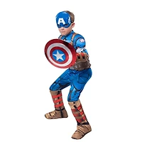 Marvel's Captain America Deluxe Youth Costume Taille Petit - Combinaison Musculaire Avec Motif Imprimé Et Rembourrage En Polyfill Plus Casque 3D, Gants Et Bouclier