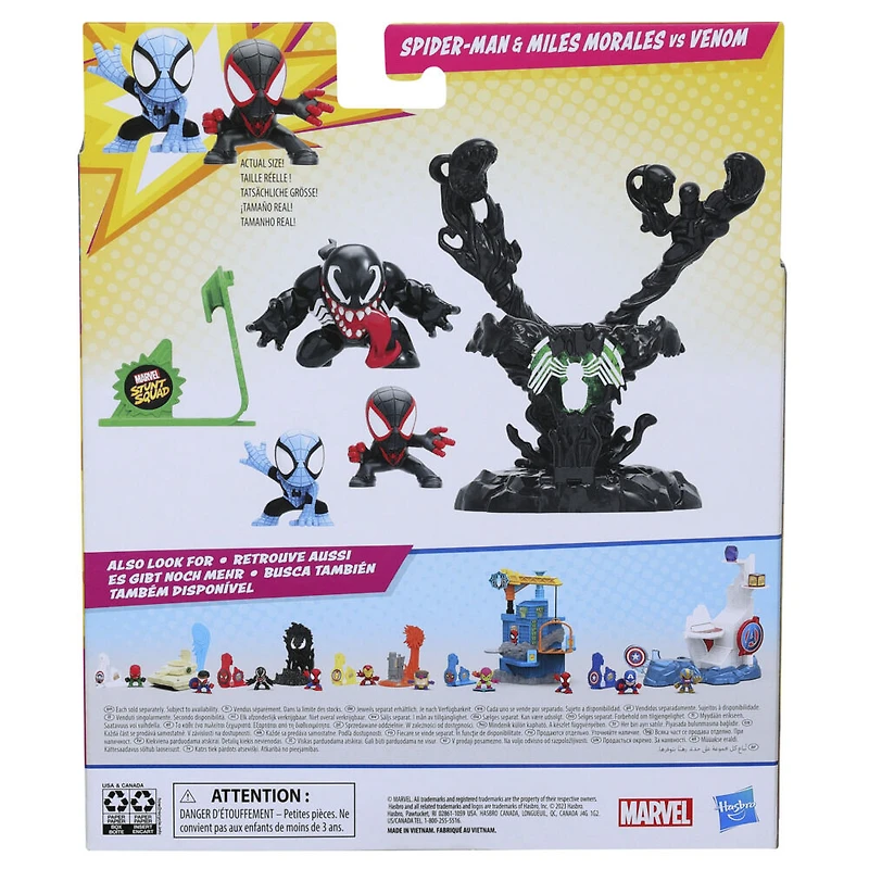 Marvel Stunt Squad Villain Knockdown, Spider-Man et Miles Morales contre Venom, jeu avec figurines de 3,5 cm