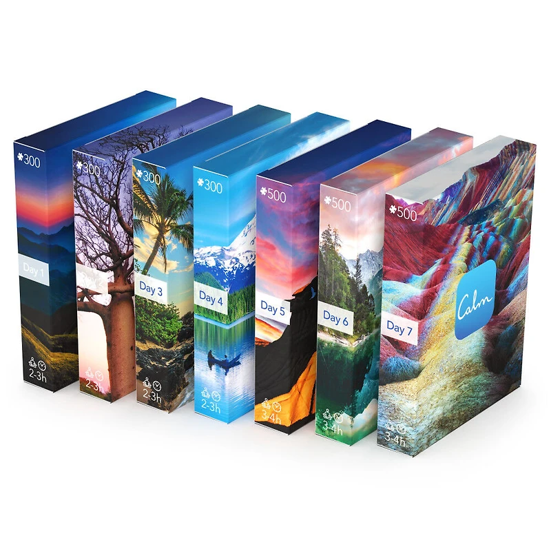 Coffret de 7 puzzles Calm de 500 pièces, idéal pour se détendre, soulager le stress et s'amuser, Assortiment d'oeuvres d'art