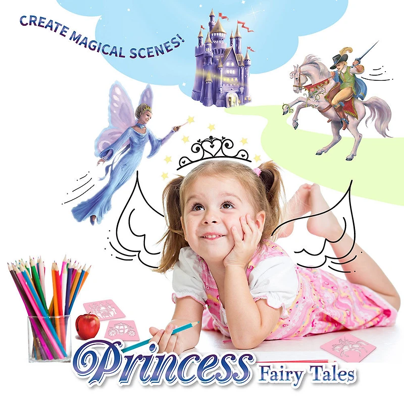 SpiceBox Children's Art Kits Imagine It Princess Stencil Stories - English Edition