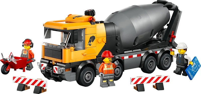 LEGO City La bétonnière - Grand camion de chantier avec 3 figurines pour enfants de 7 ans et plus - 60478