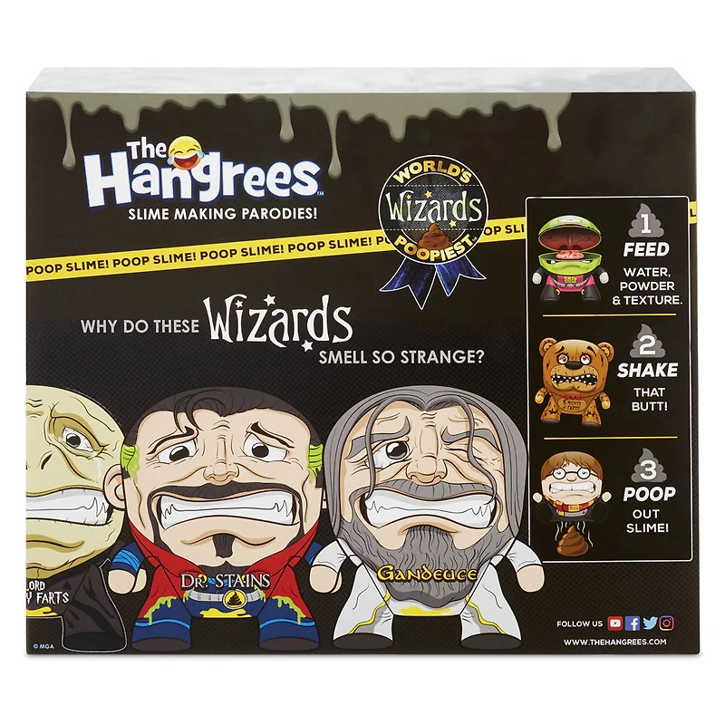 Les figurines Parodie The Hangrees World's Poopiest Wizards à collectionner, paquet de 3 avec gelée