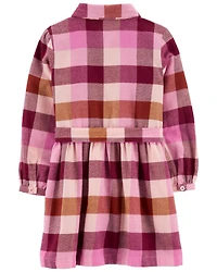 Carter's Plaid Cotton Flannel Shirt Dress Pink