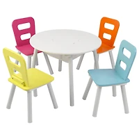 Ensemble table ronde et rangement + 4 chaises