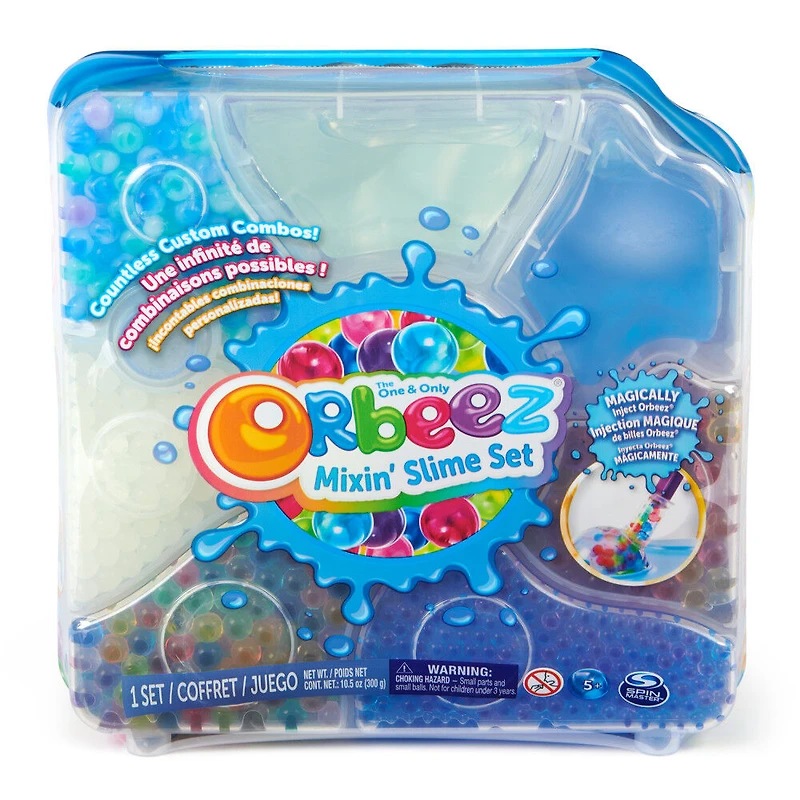Orbeez Mixin' Slime , Coffret de plus de 2 500 Orbeez (micros, scintillantes, marbrées et phosphorescentes), 5 outils, boîte de rangement, unique, jouets sensoriels