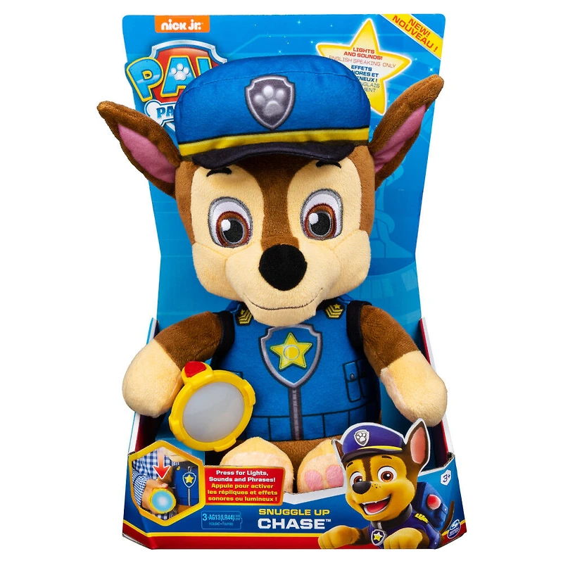 PAW Patrol, Peluche Chase à câliner avec lampe torche et effets sonores
